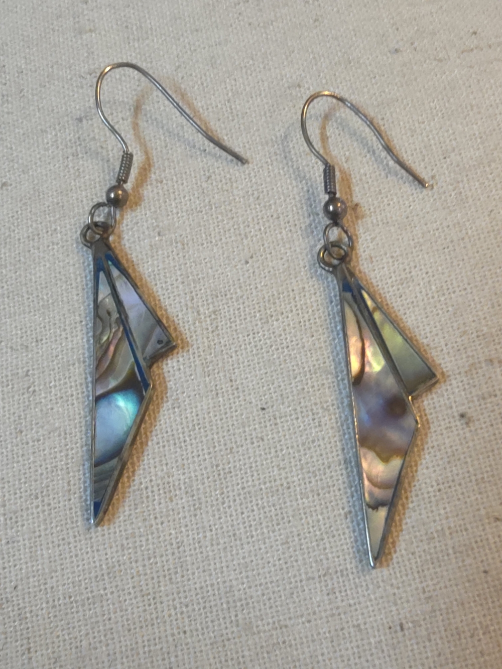 Abalone Shell Inlay Geometric Drop Earrings - Iridescent 925 Sterling Silver